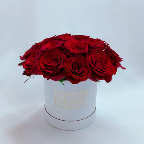 Fresh Red Roses in White Bloom Box