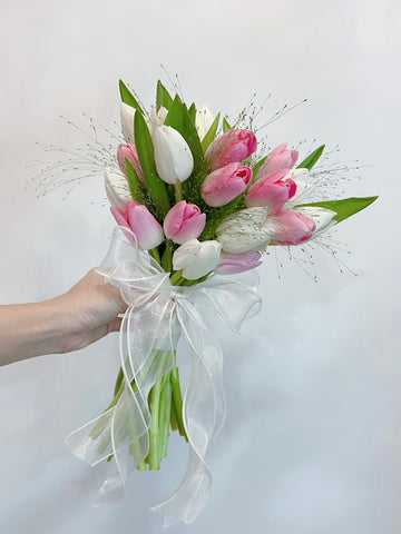 Bridal Bouquet - Pink and White Tulips