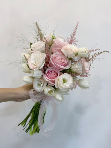 Bridal Bouquet - Pink Rose and White Tulips