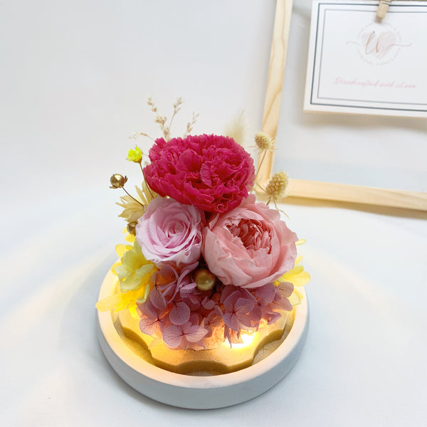 Sphere Glass Dome - Magenta Pink Carnation with Roses