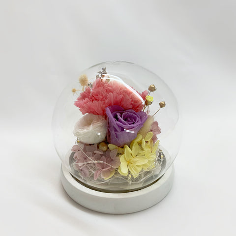 Sphere Glass Dome - Light Pink Carnation with Roses