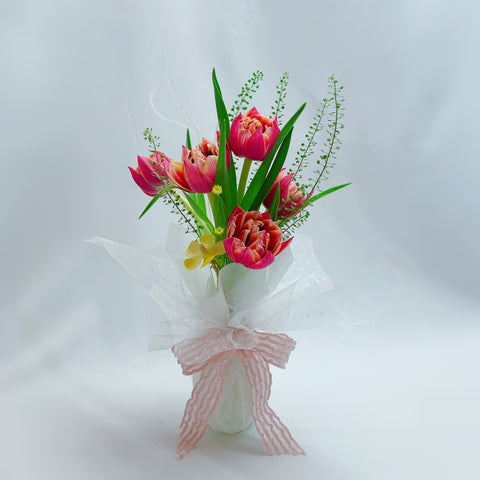 Fresh Pink - Double Petal Tulips in Vase